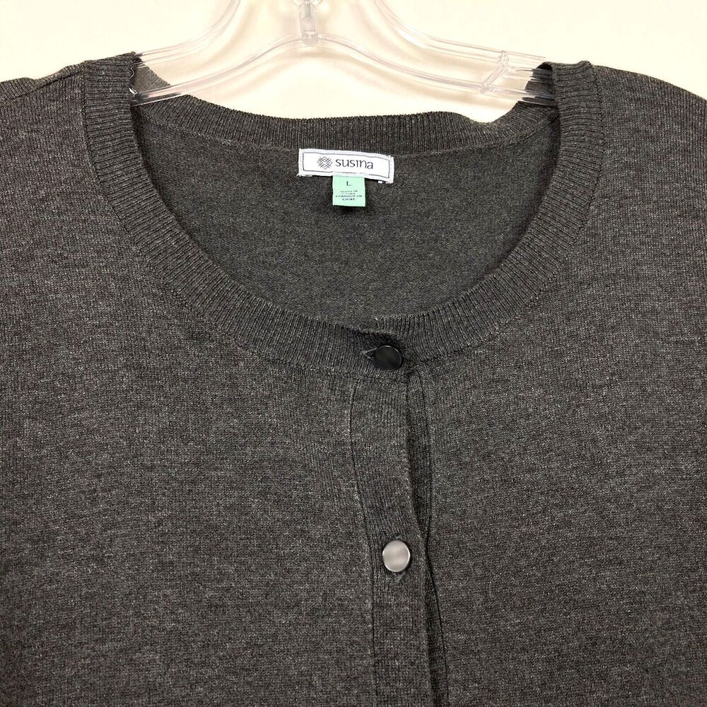 Susina NWT Women's Button Up Cardigan Sweater Size L Gray Long Sleeve - Picture 2 of 6